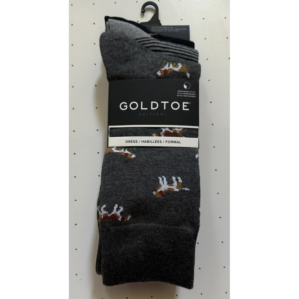 GOLDTOE Dress Socks Men Size 6-12.5 Dogs Ducks Striped‎ Crew 3pk NEW